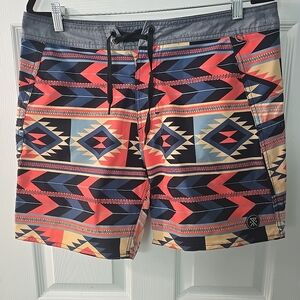 Roark Men's Boatman‎ Board Shorts Fire Geometric Aztec Multi Color Size 33
